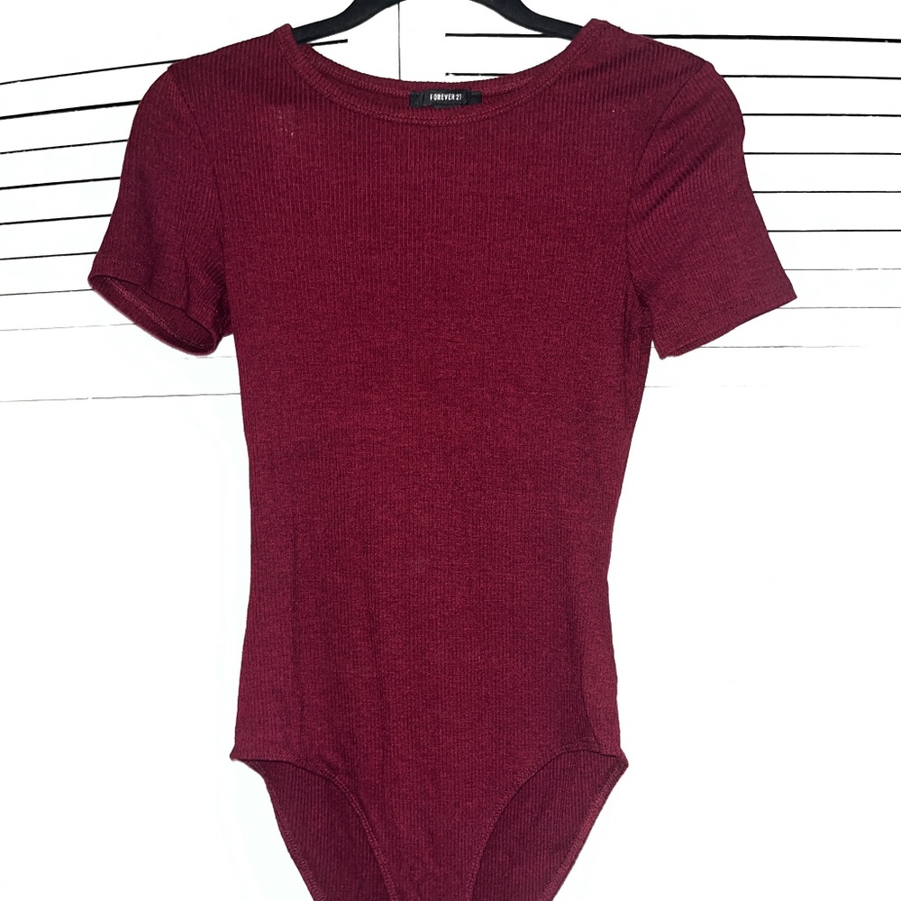 F21 Burgundy Ribbed Bodysuit